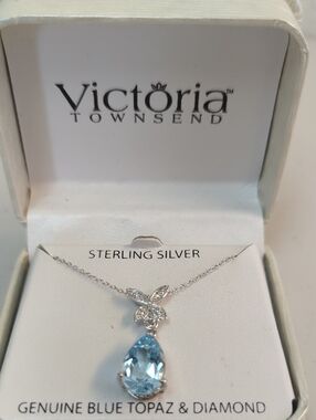 Victoria Townsend Sterling Silver Pear Blue Topaz Pendant Necklace